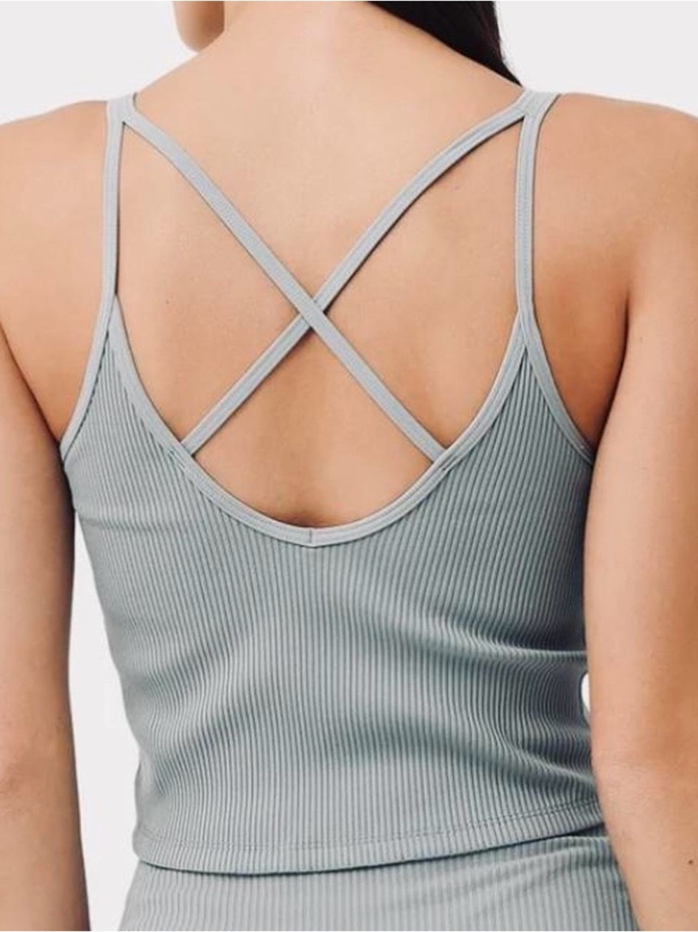 Vuori NWT Rib Crop Tank Top Back Strappy Top Light Cloud Blue Size L